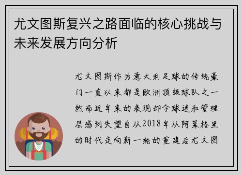 尤文图斯复兴之路面临的核心挑战与未来发展方向分析